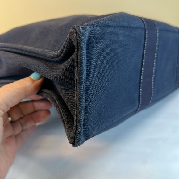 Hermes Vintage Heavy Canvas Tote Navy w/White Stitching Unisex Holds Laptop - Picture 7 of 14